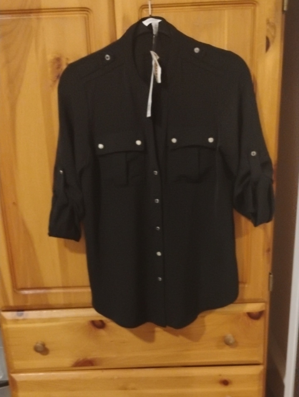 Calvin Klein Black Button-Front Utility Blouse
